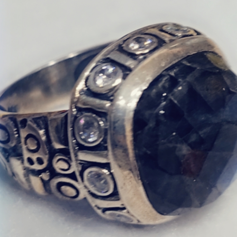 Faceted Labradorite Ring Solid Sterling Silver Ge… - image 3